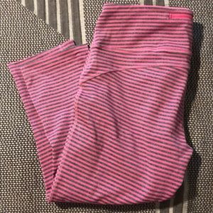 Pink & gray striped workout leggings